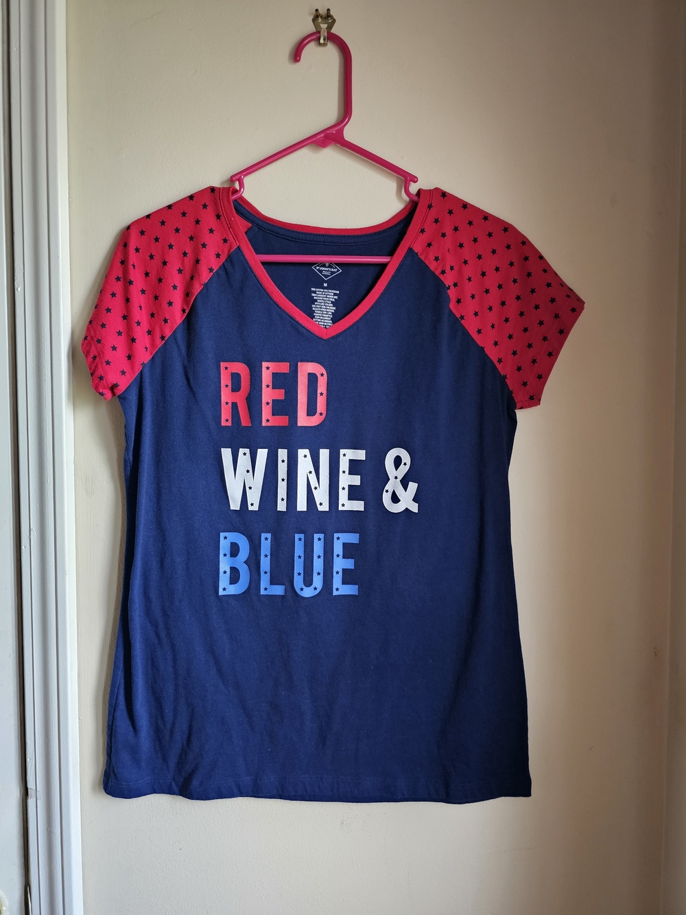 Patriotic 'Red Wine & Blue' Navy Tee with Red Star Sleeves